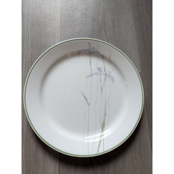 Corelle Dinner Plate 10.25" White Shadow Iris Pattern Green Trim Vintage - Picture 1 of 4